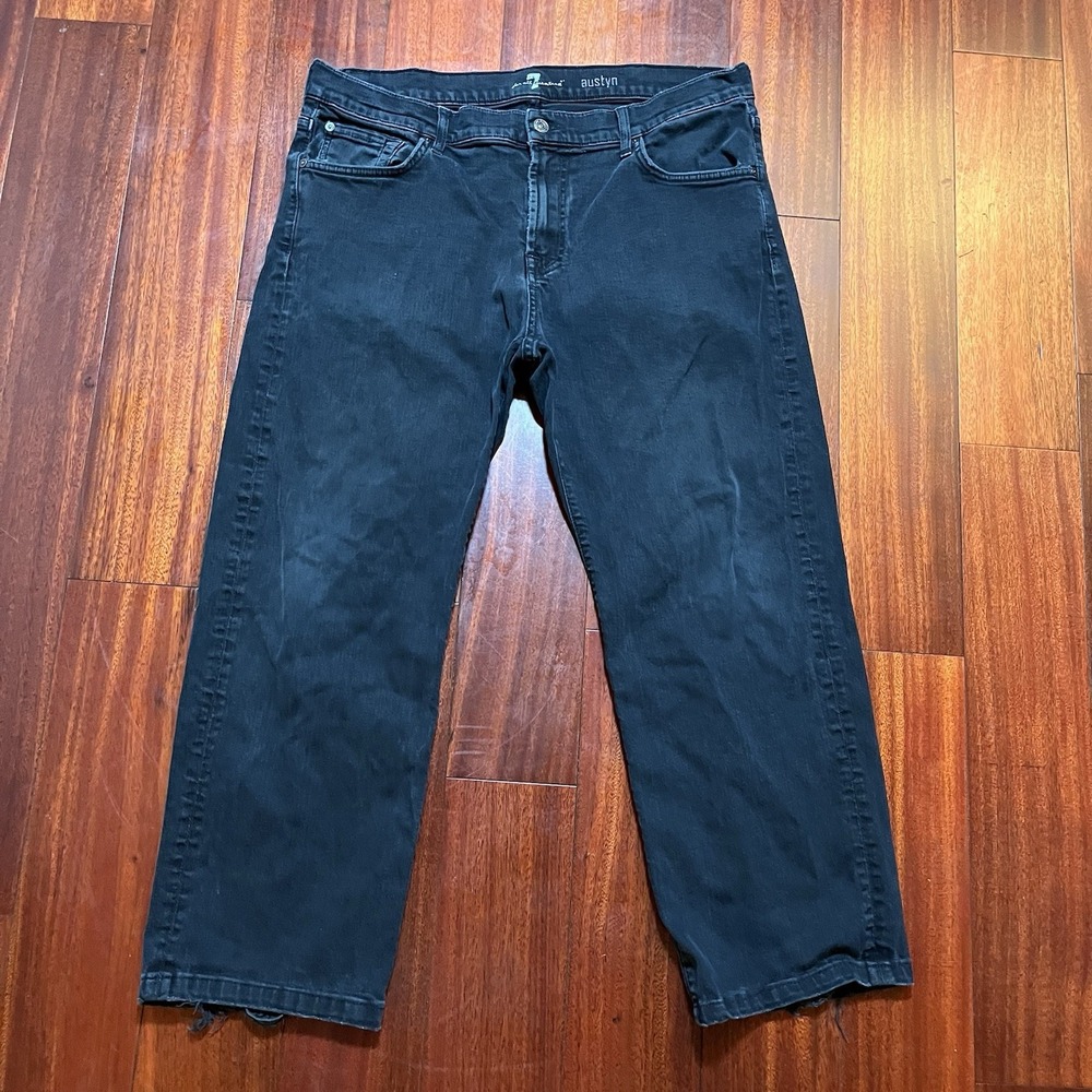 7 For All Mankind Jeans Mens 38x27 Austyn Black Relaxed Stretch Distressed